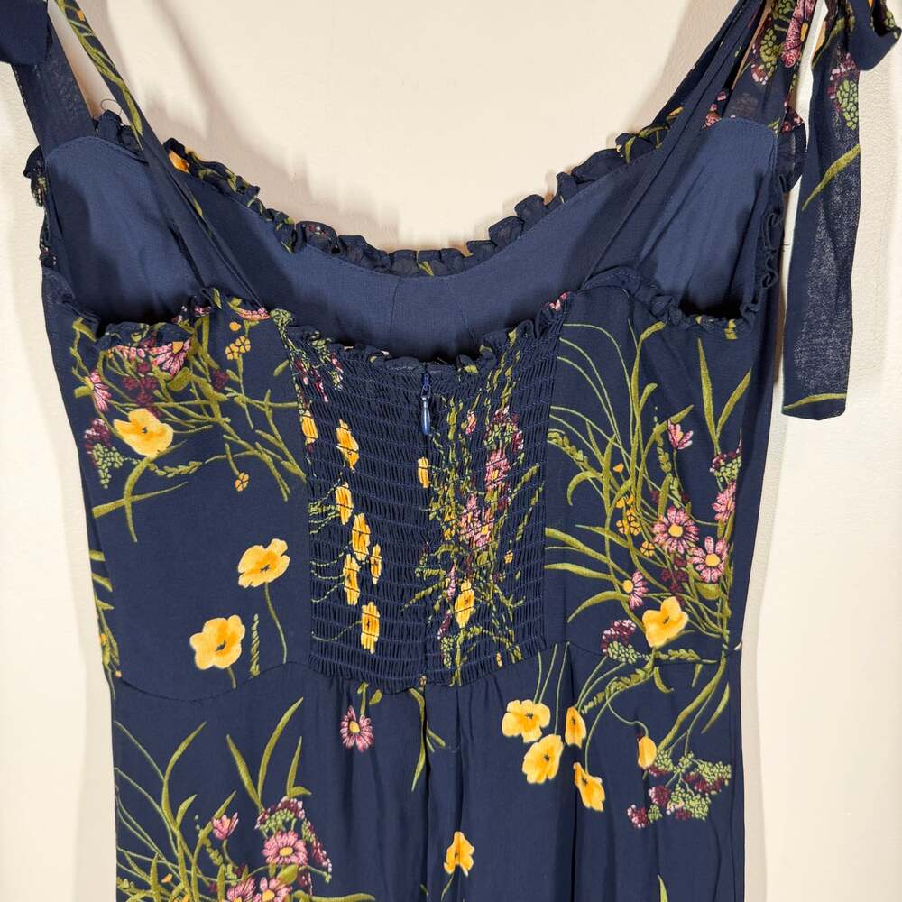 Reformation Nikita Midi Mademoiselle Navy Floral Tank Tie Strap Dress Size 4 - Picture 5 of 15